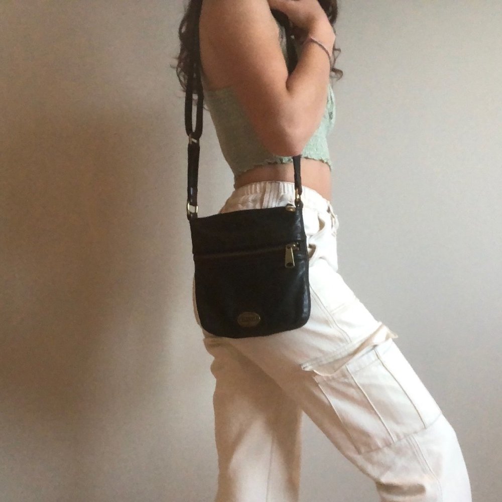 Fossil Mini Explorer Black Crossbody Leather Bag
